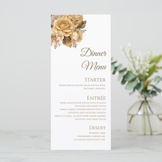 Neutrale Bloem Boeket-Wit Bruiloft- Menu (Staand voorkant)