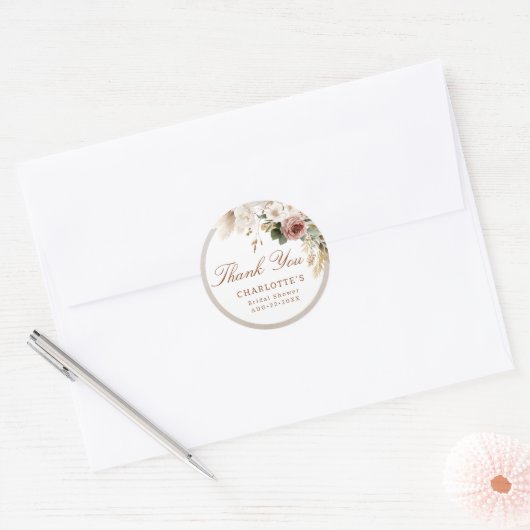 Neutrale bloem sticker bedankje voor bruidsfeest (Envelop)