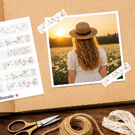 Neutrale bloem washi tape contour-uitgesneden stic sticker