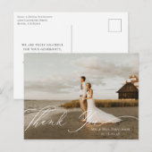 Neutrale bloemcalligrafie bruiloftsfoto bedankt briefkaart (Voorkant / Achterkant)