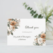 Neutrale Bloemen Botanische Beige Groen Bruiloft Bedankkaart (Staand voorkant)