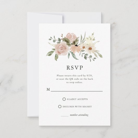 Neutrale bloemen | Combo QR-code en traditioneel RSVP Kaartje (Voorkant)