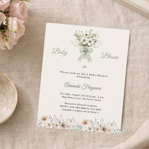 Neutrale bloemen groene bloei Baby Shower uitnodig