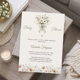 Neutrale bloemen groene ivoor bloei Baby Shower Kaart