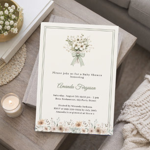Neutrale bloemen groene ivoor zomer Baby Shower Kaart