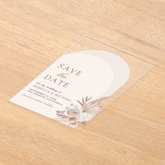 Neutrale Bloemen Pampas Boog Huwelijk Save the Dat Acryl Uitnodigingen (Laagn)