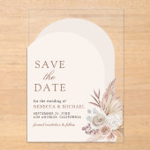 Neutrale Bloemen Pampas Boog Huwelijk Save the Dat Acryl Uitnodigingen (Voorkant)