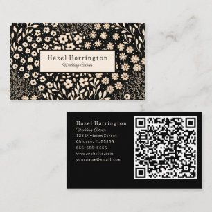Neutrale Bloemen QR Code Visitekaartje Zwart Beige