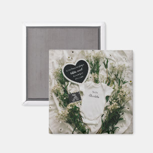 Neutrale bloemen zwangerschapsaankondiging aandenk magneet