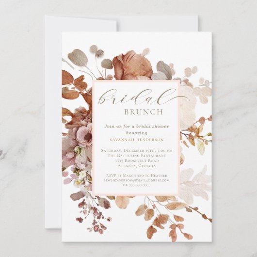 Neutrale bloemenbruids brunch douche kaart (Voorkant)