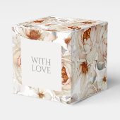 Neutrale bloemengeschenkdoos met ivoorkleurig pioe bedankdoosjes (Voorkant Zijde)