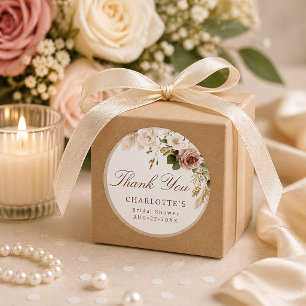Neutrale bloemige bedanksticker voor bruidsfeest ronde sticker
