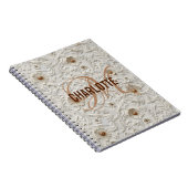 Neutrale bloemige leer monogram naam notitieboek (Rechterzijde)