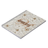 Neutrale bloemige leer monogram naam notitieboek (Linkerzijde)