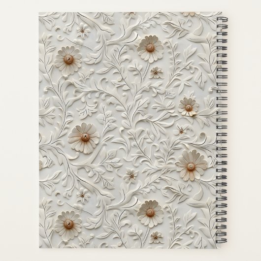 Neutrale bloemige leer monogram naam planner (Achterkant)