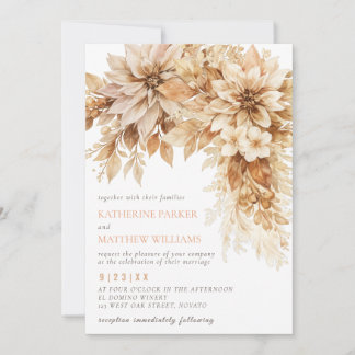 Neutrale Bloemige Trouw Uitnodiging Beige Elegant