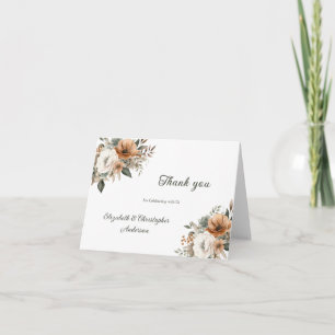 Neutrale bloemrijke botanische beige groene bruilo bedankkaart