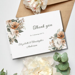 Neutrale bloemrijke botanische beige groene bruilo bedankkaart
