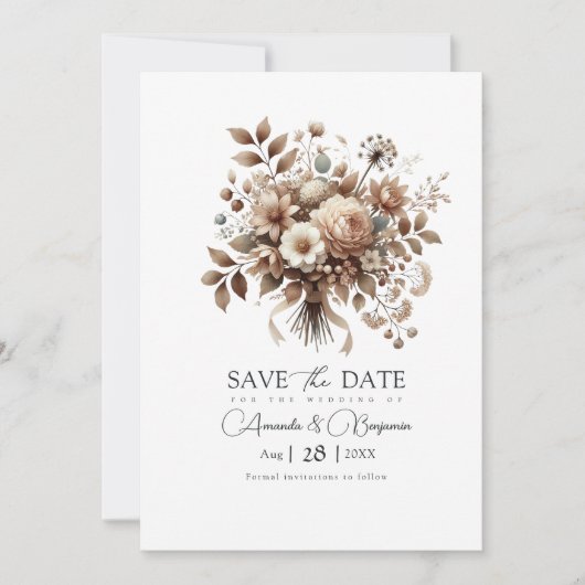 Neutrale Bloom Mocha Mousse Bloemachtige Bruilofts Save The Date (Voorkant)