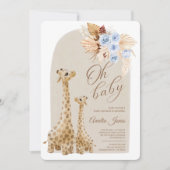 Neutrale Blue Pampas Grass Giraffe Baby shower Kaart (Voorkant)