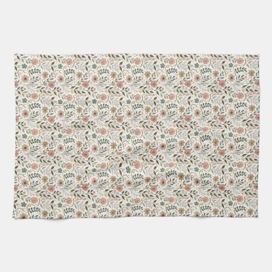 Neutrale Blush en Gouden Bloemen Stems Keukenhandd Theedoek (Horizontaal)