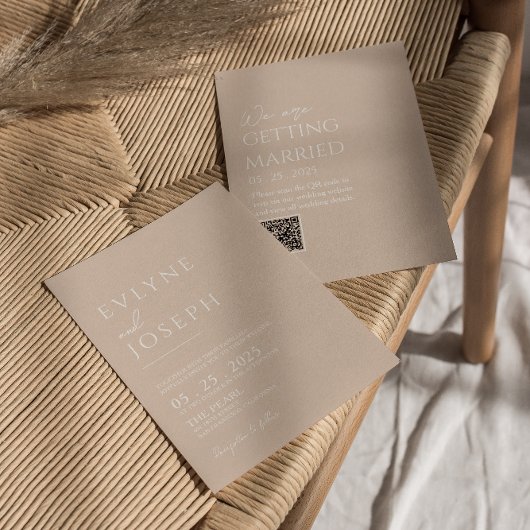 Neutrale Blush Minimalistische Boho QR Code Weddin Kaart