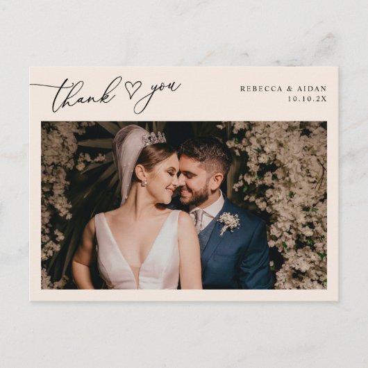 Neutrale Blush Script Heart Weddenfoto Hartelijk d Briefkaart (Voorkant)