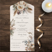 Neutrale Boheemse bloemen & veren All In One Uitnodiging