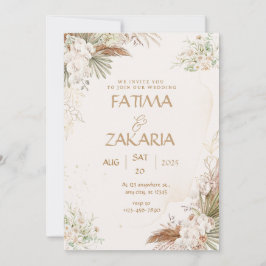 Neutrale Boheemse Floral Elegante Huwelijksuitnodi Kaart