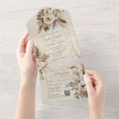 Neutrale Boheemse stijl bloemen QR-code All In One Uitnodiging (Afscheurbaar)