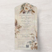 Neutrale Boheemse stijl bloemen QR-code All In One Uitnodiging (Binnen)