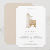 Neutrale Boho Baby First Birthday Kaart (Voorkant / Achterkant)