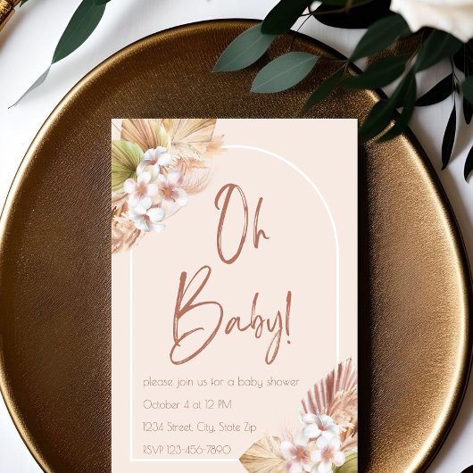 Neutrale Boho Baby Shower Uitnodiging