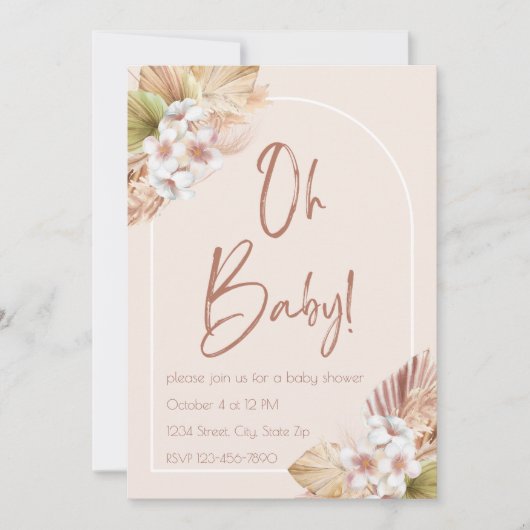 Neutrale Boho Baby Shower Uitnodiging (Voorkant)