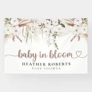 Neutrale Boho Baby Shower Vlag – Baby in Bloom Spandoek
