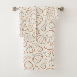 Neutrale Boho Beige Pompoen Patroon Herfst Hallowe Bad Handdoek