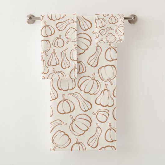 Neutrale Boho Beige Pompoen Patroon Herfst Hallowe Bad Handdoek (Insitu)