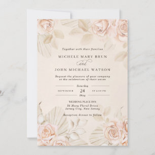 Neutrale Boho Beige Tan Blush Rozen Floral Weddens Kaart