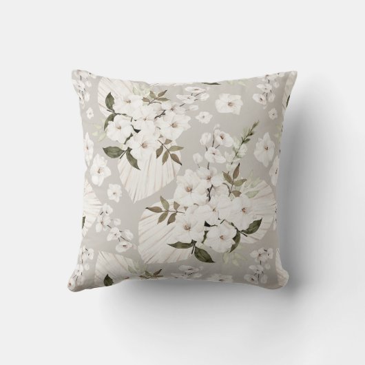 Neutrale Boho Bloem Kussen Witte Bloesems (Achterkant)