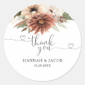 Neutrale Boho Bloemen bruiloft Dank u gunst Ronde Sticker (Voorkant)