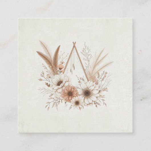 Neutrale Boho Bloemen met QR Code Bruiloft Informatiekaartje (Achterkant)