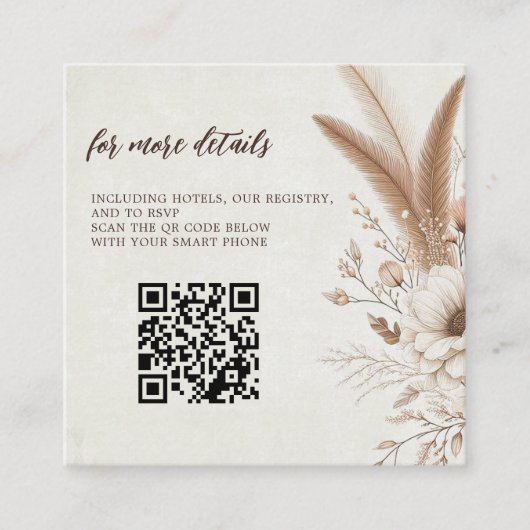 Neutrale Boho Bloemen met QR Code Bruiloft Informatiekaartje (Voorkant)