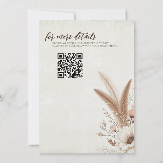 Neutrale Boho Bloemen met QR Code Bruiloft Kaart (Achterkant)