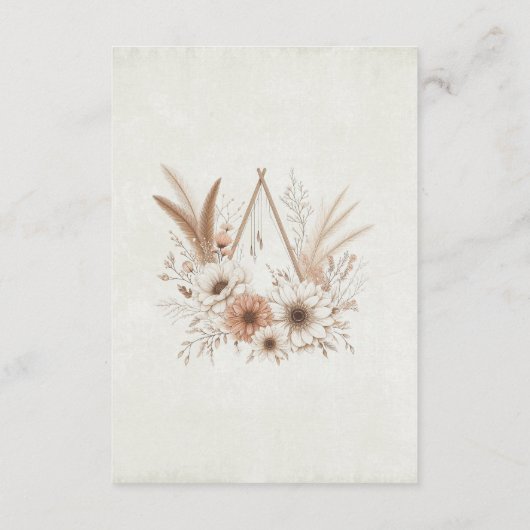 Neutrale Boho Bloemen met QR Code & Details Bruilo Informatiekaartje (Achterkant)