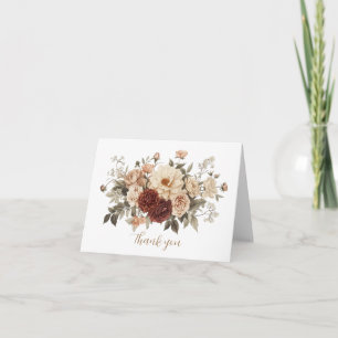Neutrale Boho bloemenboeket bruiloft bruidsfeest Bedankkaart
