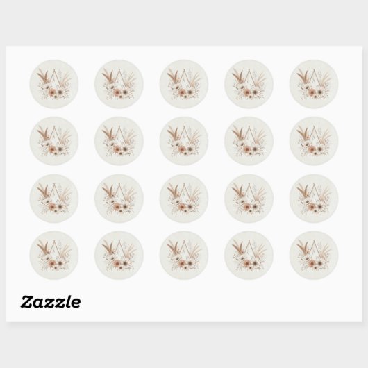 Neutrale Boho bloemenbruiloft Ronde Sticker (Vel)