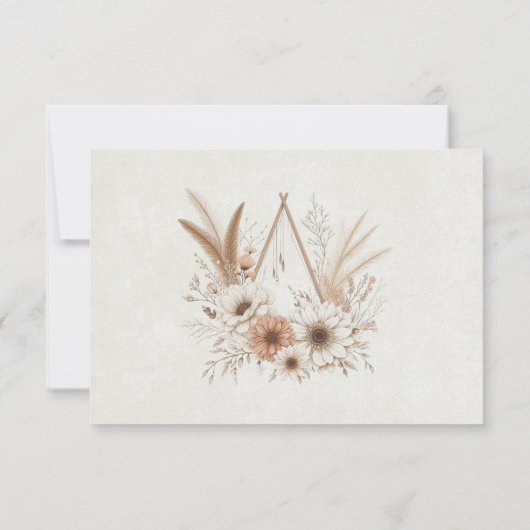 Neutrale Boho bloemenbruiloft RSVP Kaartje (Achterkant)