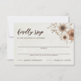 Neutrale Boho bloemenbruiloft RSVP Kaartje