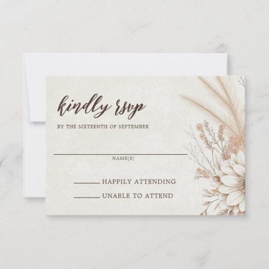 Neutrale Boho bloemenbruiloft RSVP Kaartje (Voorkant)