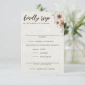 Neutrale Boho bloemenbruiloft RSVP Kaartje (Staand voorkant)